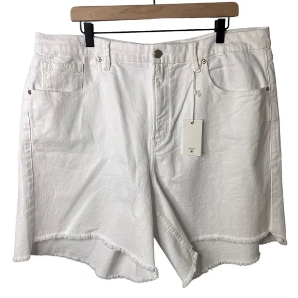 Good American Icon Shorts White Denim Plus Size 18 High Rise Raw Hem Bermuda - Picture 4 of 11